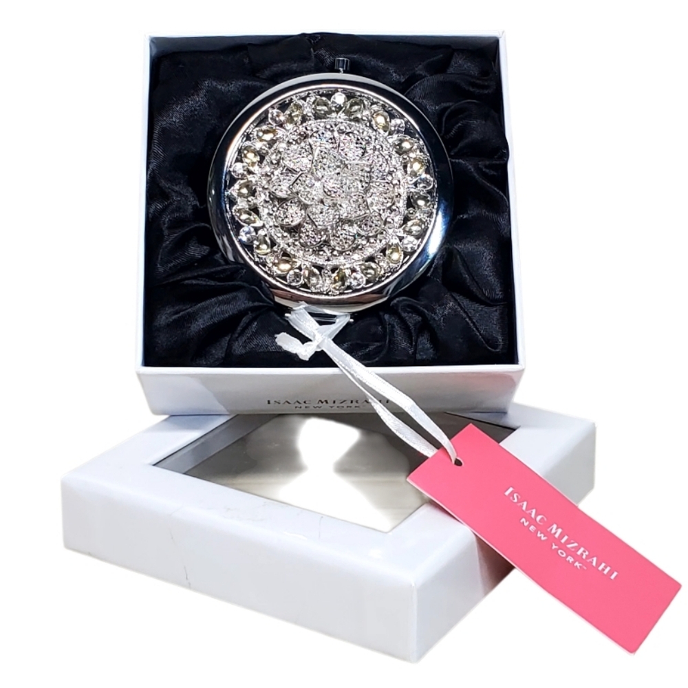 Isaac Mizrahi Silver Tone Two Mirrors Compact NIB NWT
